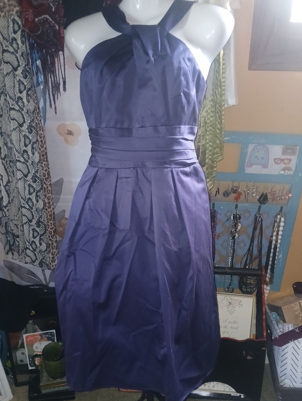 David's Bridal Deep Purple Formal Cocktail Faux Halter Dress 4